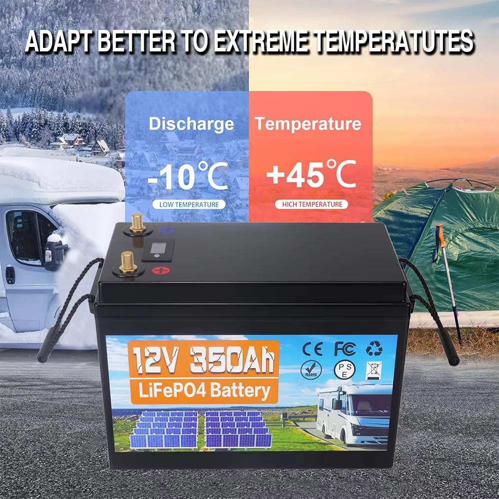 12V 350Ah LiFePO4 Batterie, Eingebauter 100A BMS, 18000 Tiefzyklen, Leichte Lithium-Eisenphosphat-Batterie für Hausenergie, Wohnmobil, Trolling-Motor, Marine, Solar, Off-Grid