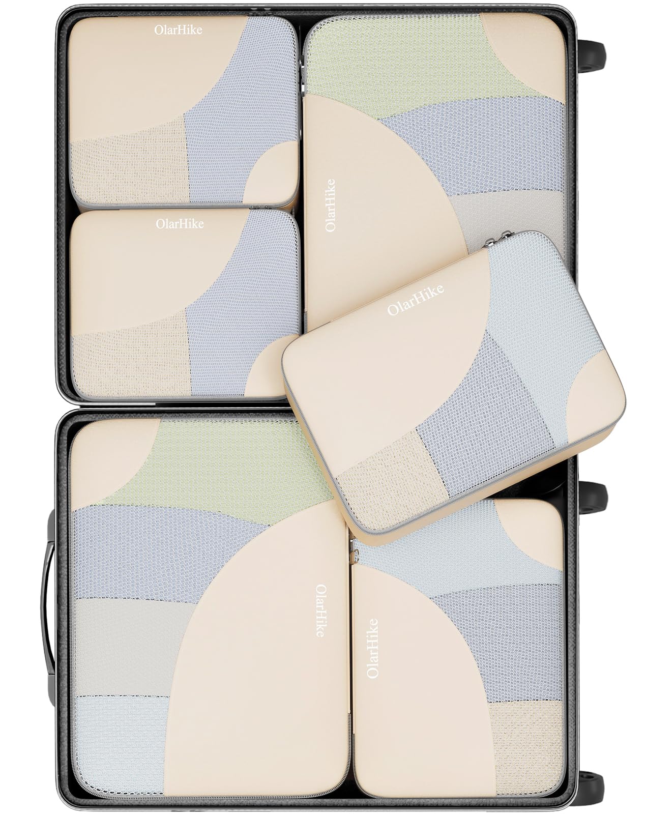 OlarHikeOlarHike 6 Set Packing Cubes for Travel, 3 Various Sizes(Large,Medium,Small), Luggage Organizer Bags for Travel Accessories & Essentials, Storage Cubes for Carry on Suitcases(Cream)