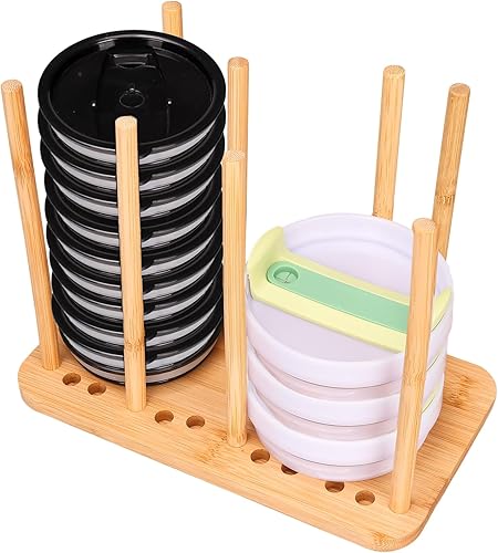 Organizador ajustable de tapa de vaso, organizador de tapa de bambú para tapa YETI, organizador de tapa de botella de agua, apilador con capacidad