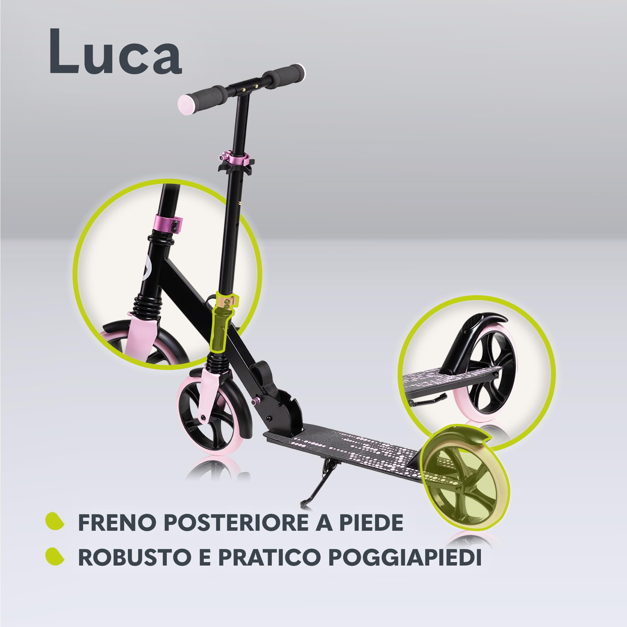 Lionelo LUCA Monopattino pieghevole per Bambini e Adulti, Regolabile e leggero, Costruzione solida, Ruote Ammortizzatori ShockResist, Freno posteriore, Cinghia di trasporto