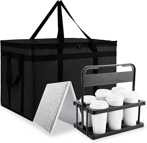 Bolsa de entrega de alimentos aislada con fondo duro y portador de bebidas con fondo duro, XXL, bolsas de pizza para DoordashUber Eats, enfriador