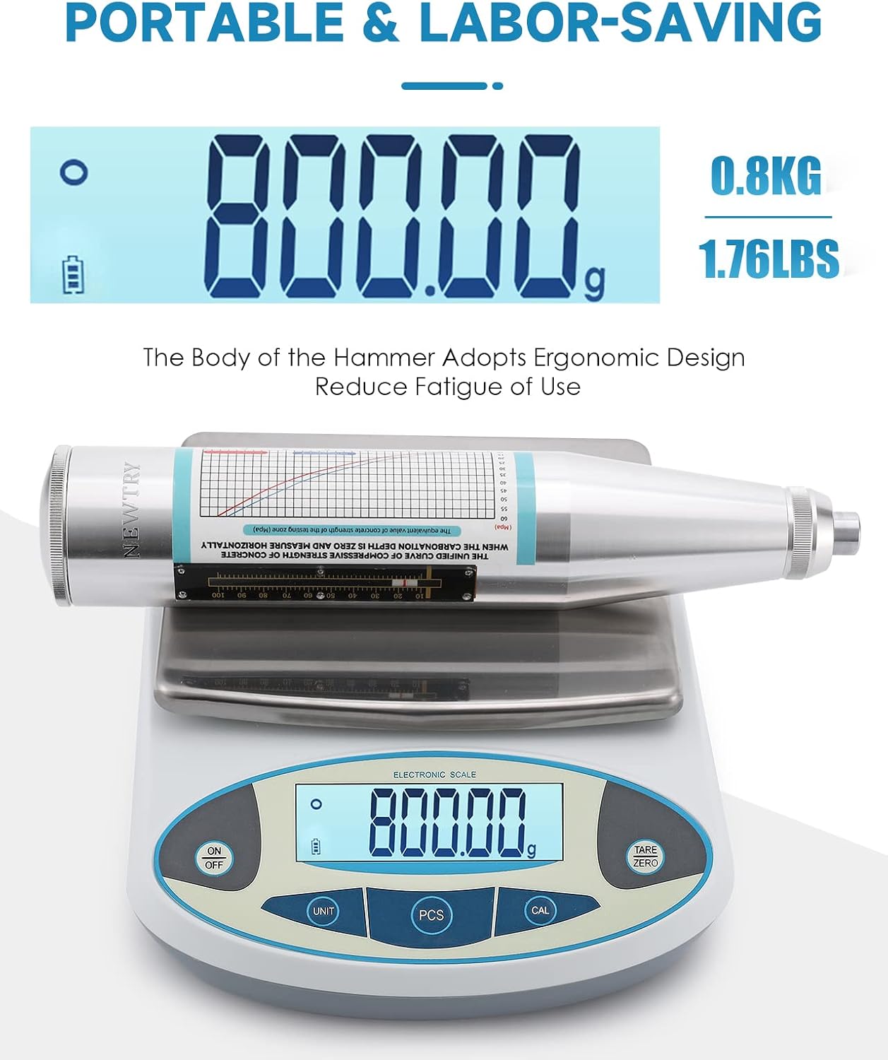NEWTRY Concrete Rebound Hammer, Tester Portable Resiliometer Test, 10-60Mpa 1450-8702psi with User’s Guide in English Text & Video