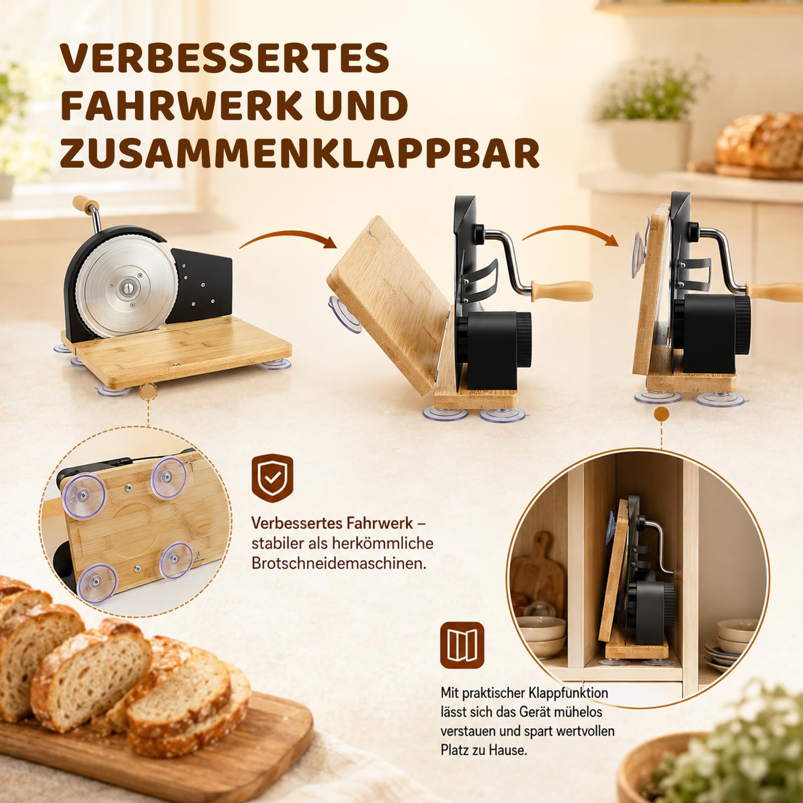 Brotschneidemaschine, Brotschneidemaschine Klappbar Manuell, Edelstahl 304, Allesschneider Mit Skala, Einstellbare Scheibendicke, Brotschneider Für Käse,Brot und Gemüse (Schwarz)
