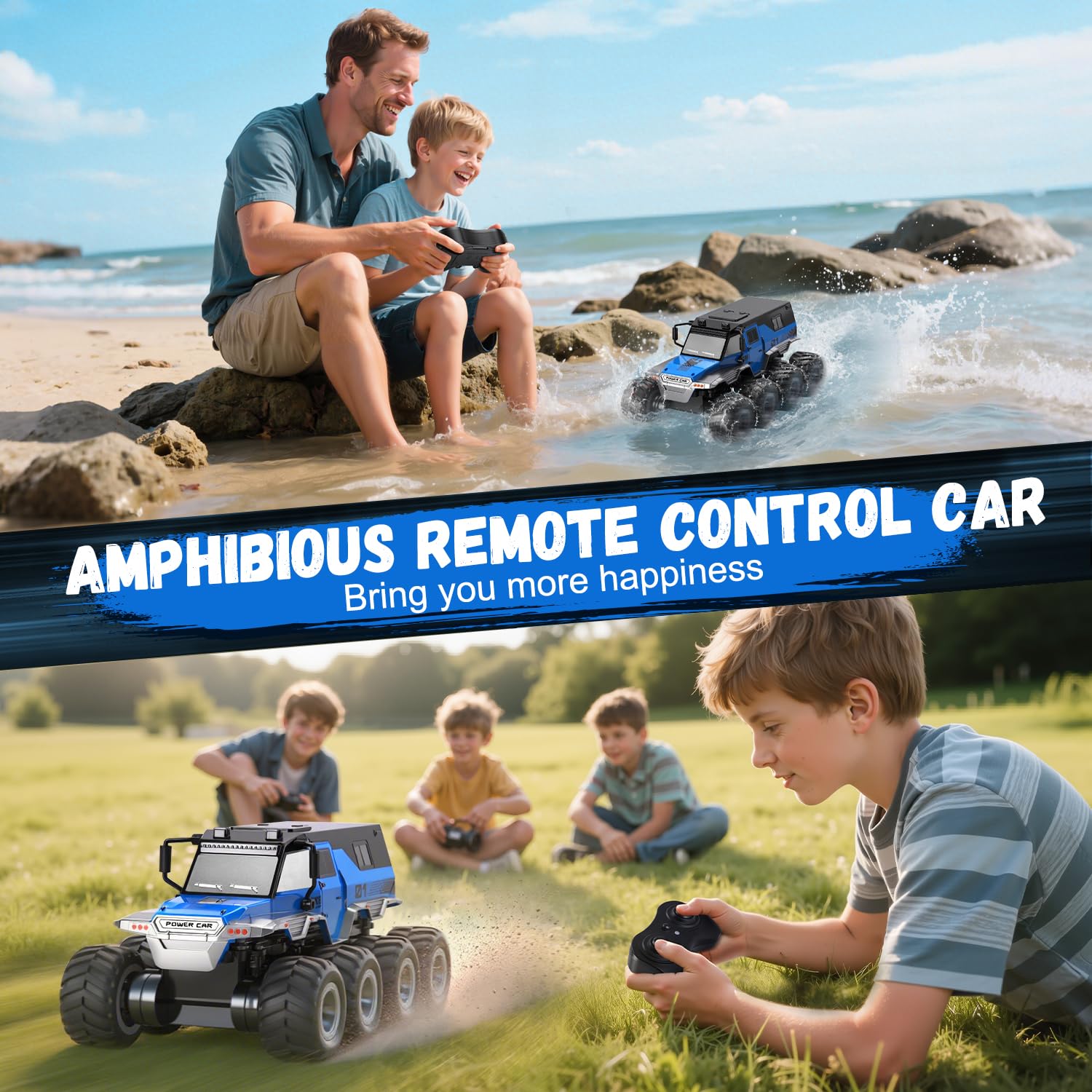 PAISHENKEJI Samochód zdalnie sterowany RC samochód: 8WD RC Truck Toy Cars 20 km/h Amphibious Off-Road Remote Control Truck 2,4 GHz Drift Crawler obracany o 360° dla chłopców i dorosłych prezent