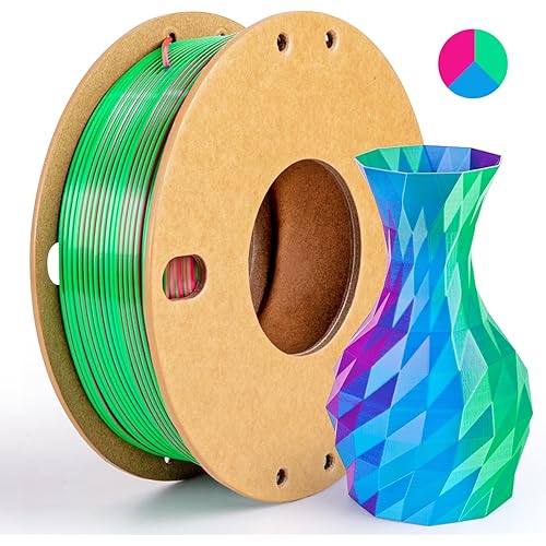 Silk Triple Color PLA+ 3D Printer Filament 1.75mm, No Tangle Shiny Filament Net Weight 250g Spool (0.55lbs), 3-in-1 Silk PLA Pro Plus, Rose Red+Sky Blue+Green