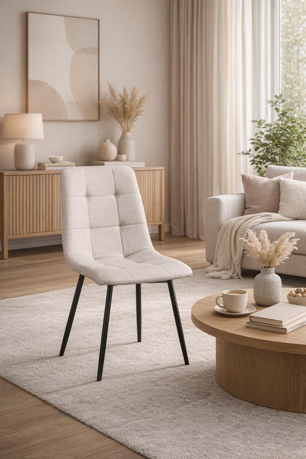 M1C - Pack 6 Sillas Verona, Sillas de Comedor Estilo Moderno, Ergonómicas, Asiento y Respaldo Tapizados en Tela, Patas Metálicas con Recubrimiento en Polvo (Beige)