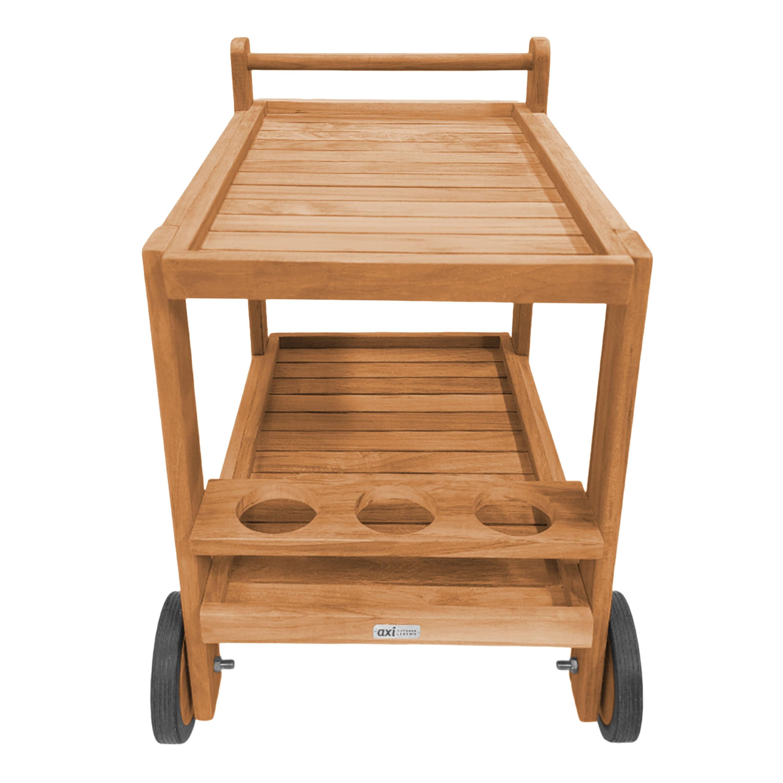 AXI Miri Carro de Servicio de Madera de Teca con 2 estantes y Botellero | con Ruedas para Cocina, Jardin, Balcon, Terraza | para Exteriores/Interiores | 70 x 48 x 70 cm
