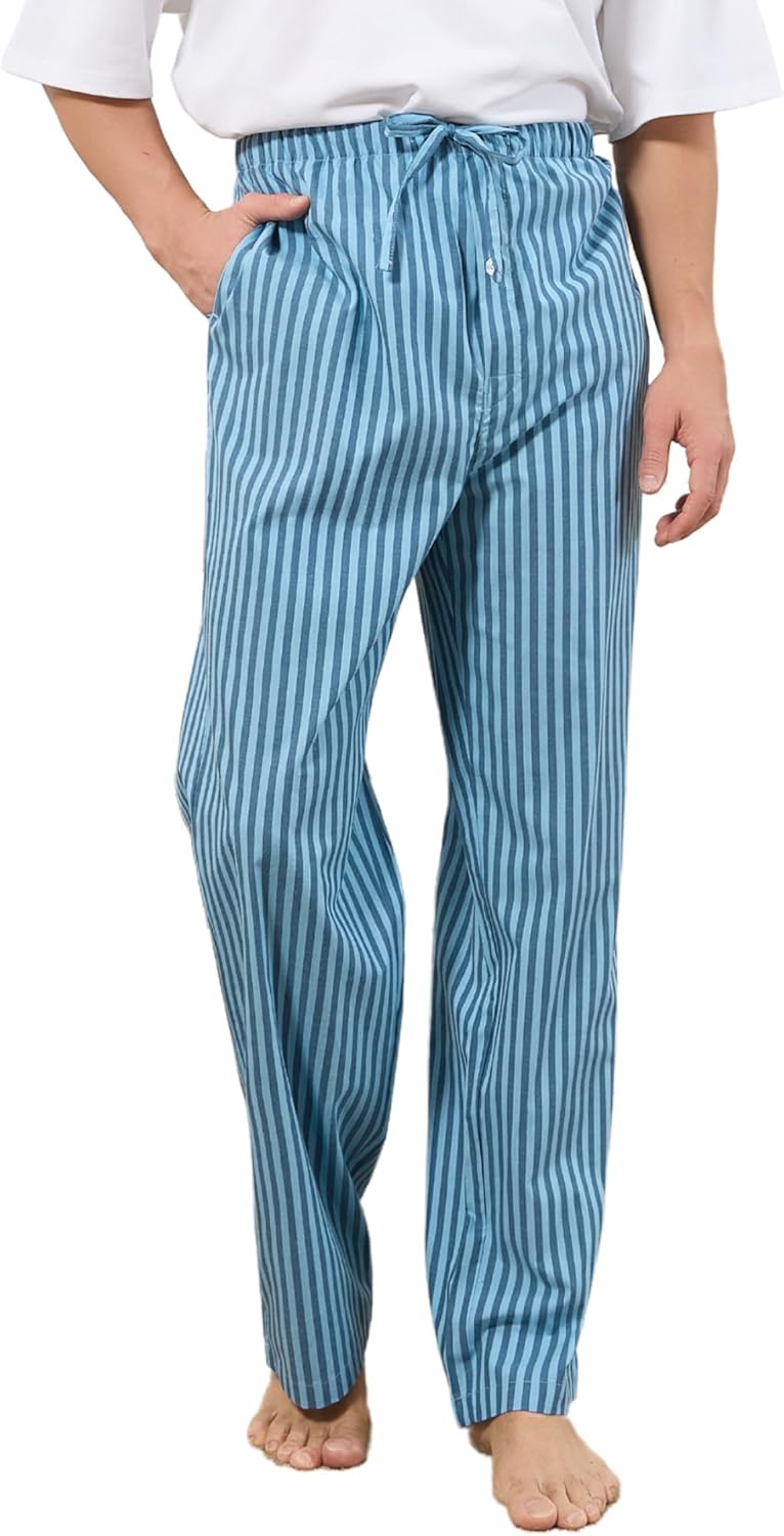 U2SKIIN Mens 100% Cotton Pajama Pants, Soft Lightweight Striped Lounge Pj Bottoms for Men with Pockets