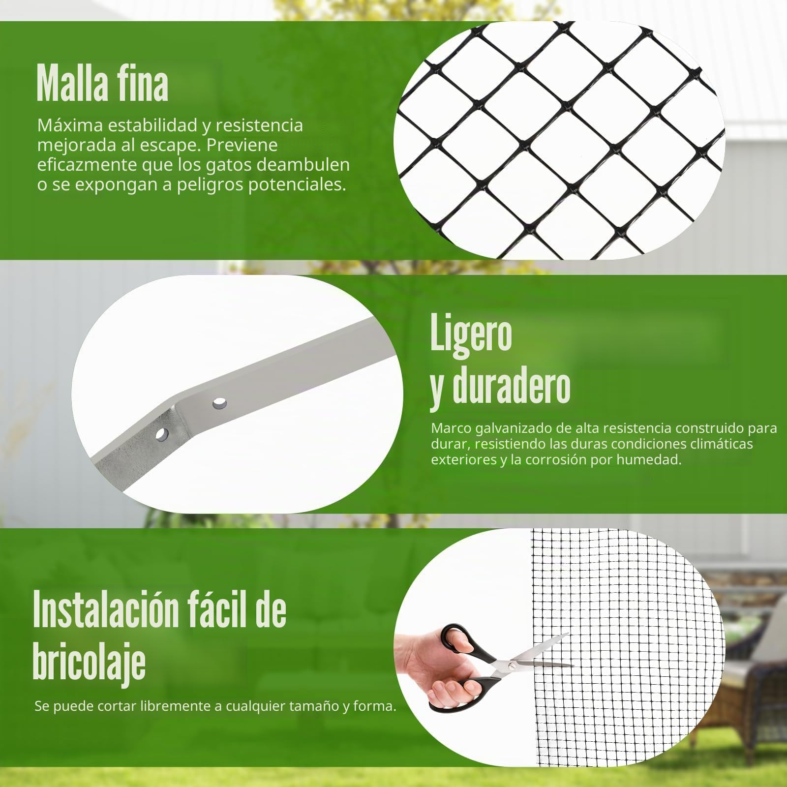 Valla a Prueba de Gatos, Soportes de Pared inoxidables, Barrera antiescalada, protección antiescalada Resistente al óxido (5 Soportes y Red para Gatos de 10 m)