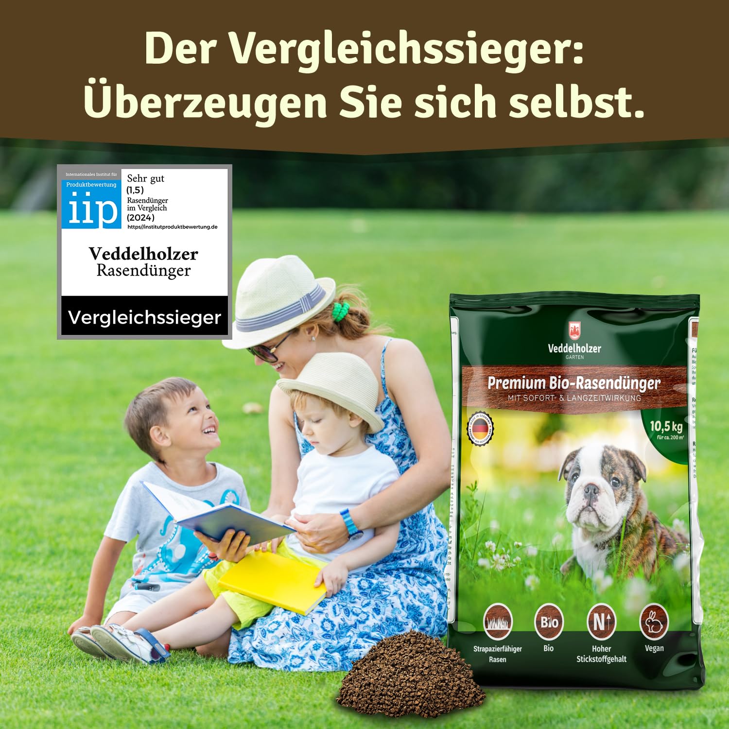 VERGLEICHSSIEGER 2021 Veddelholzer Bio Rasendünger 3 Monaten Langzeitwirkung hohem Stickstoffgehalt für Frühjahr & Sommer, staubarmes Granulat, unbedenklich für Haustiere Langzeitdünger Rasen Dünger