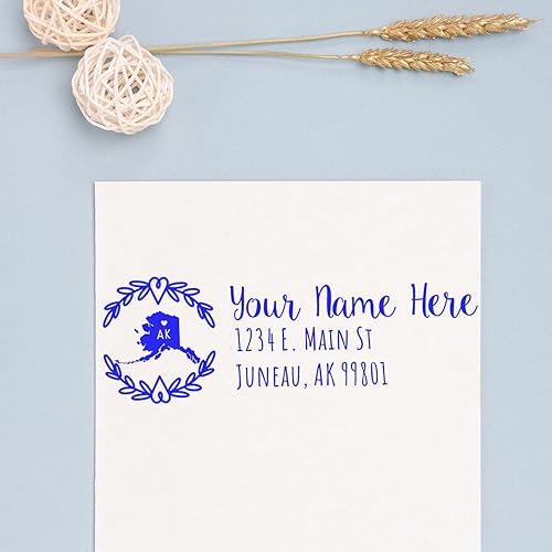 Miniatura 22 de State Love - Sello de dirección autoentintado para Texas, caja rosa, púrpura o negra, impresiones limpias y nítidas, diseño rectangular, tamaño 7/8