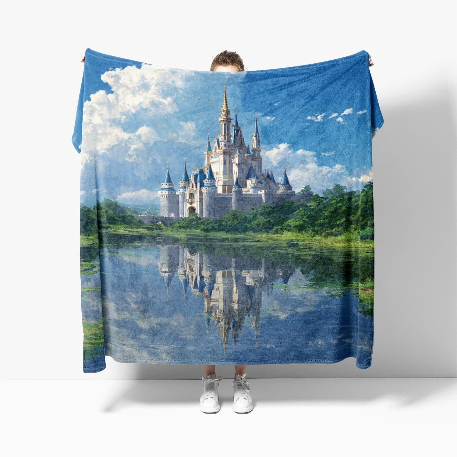 Plaids Flanelle 130x150cm Château Moderne en Tissu Duveteux et Ultra Doux