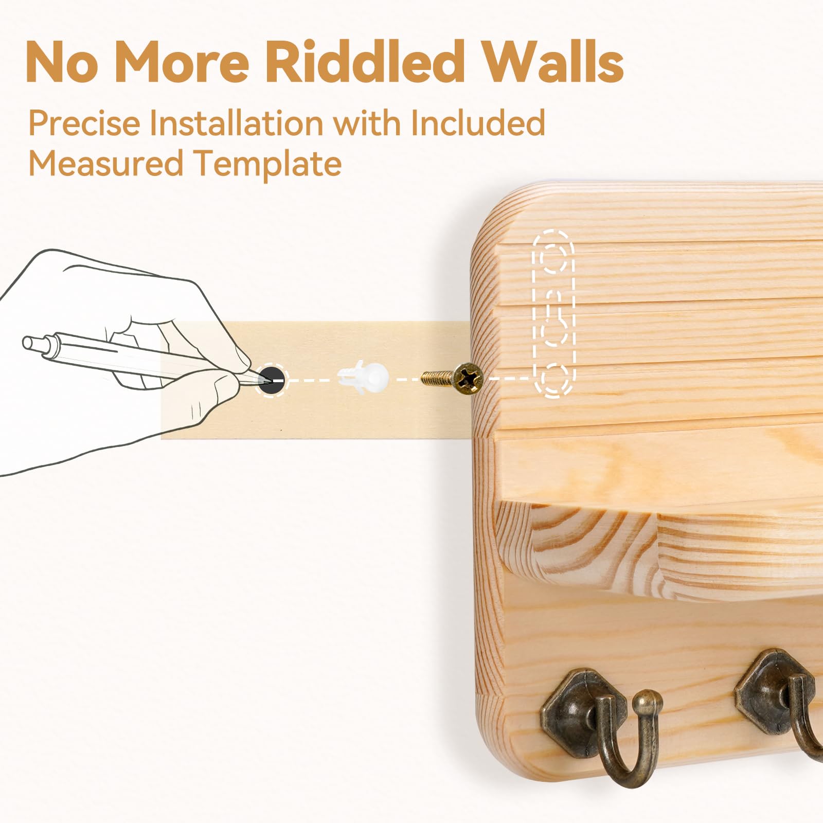 Colgador Llaves Pared Cuelga Llaves con 6 Ganchos Porta Llaves de Pared para Salón, Entrada, Pasillo, Oficina (Color Madera)