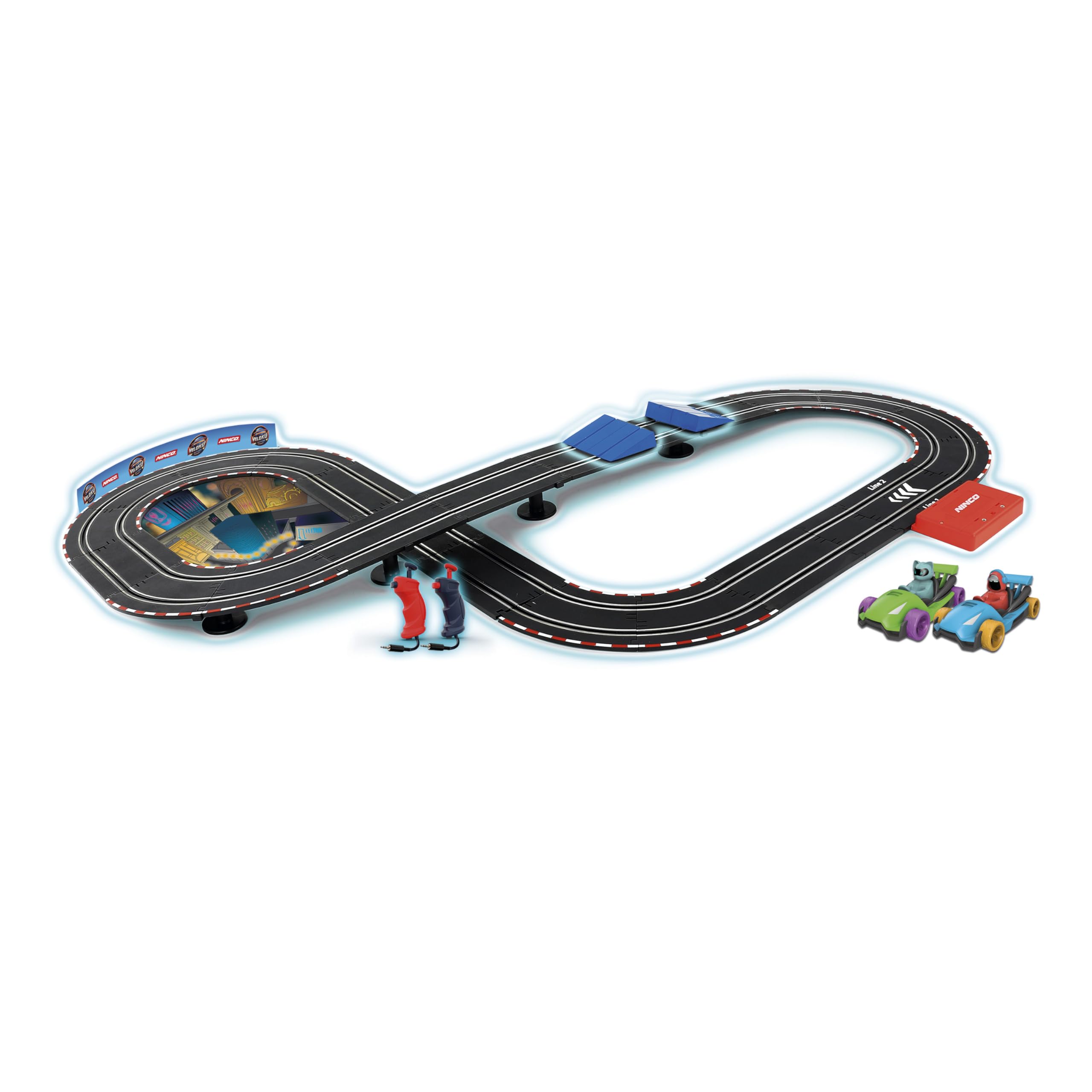 Ninco - Circuito de Slot | Velokú Racers City, Circuito de Coches Infantil con 380 cm de Recorrido, Divertidos vehículos con Luces y 2 Personajes, Diseñado para niños a Partir de 3 años (91021)