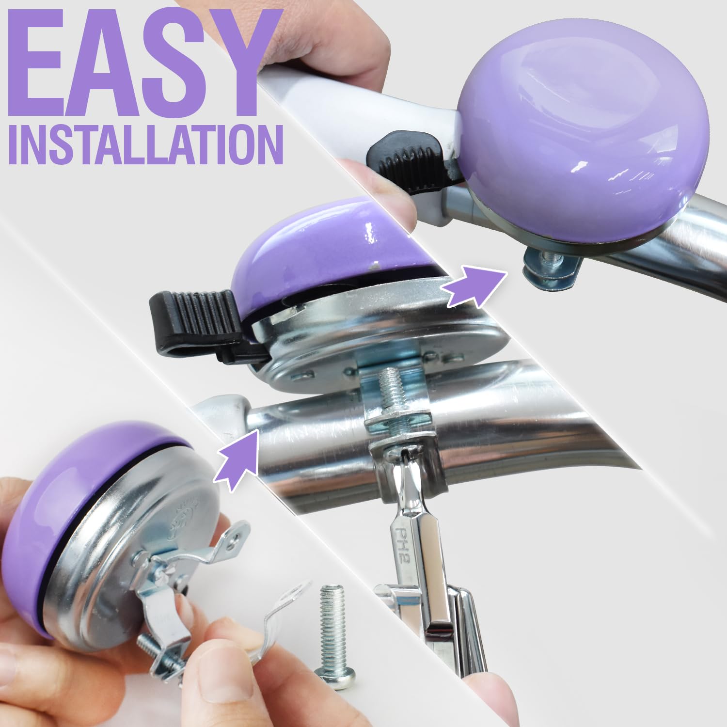 MARQUE Beach Cruiser - Timbre de bicicleta clásico para adultos y niños con sonido de anillo tradicional (morado)