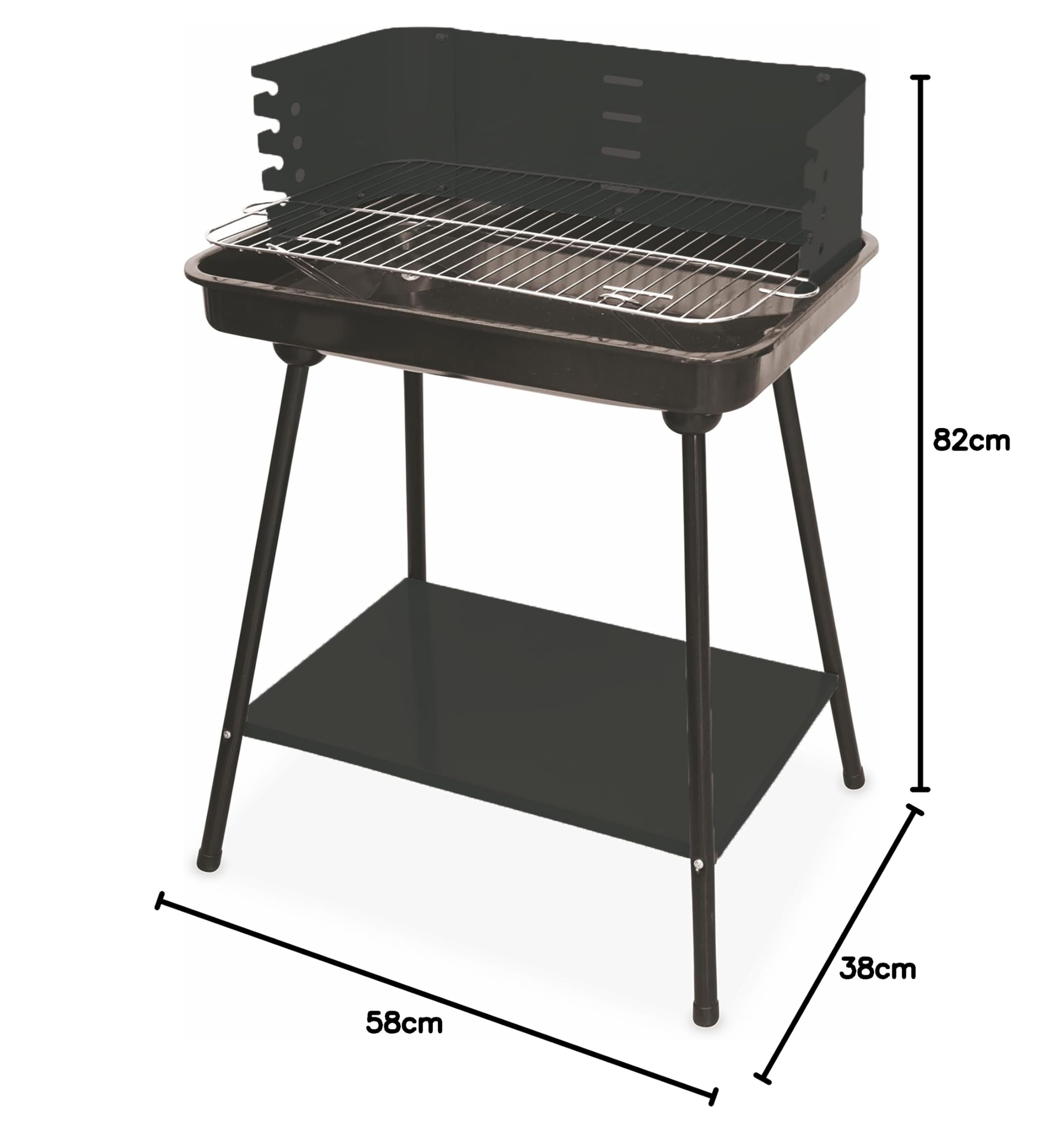 soriani Barbecue à charbon de bois rectangulaire 58 x 38 cm Sun-Day Noir