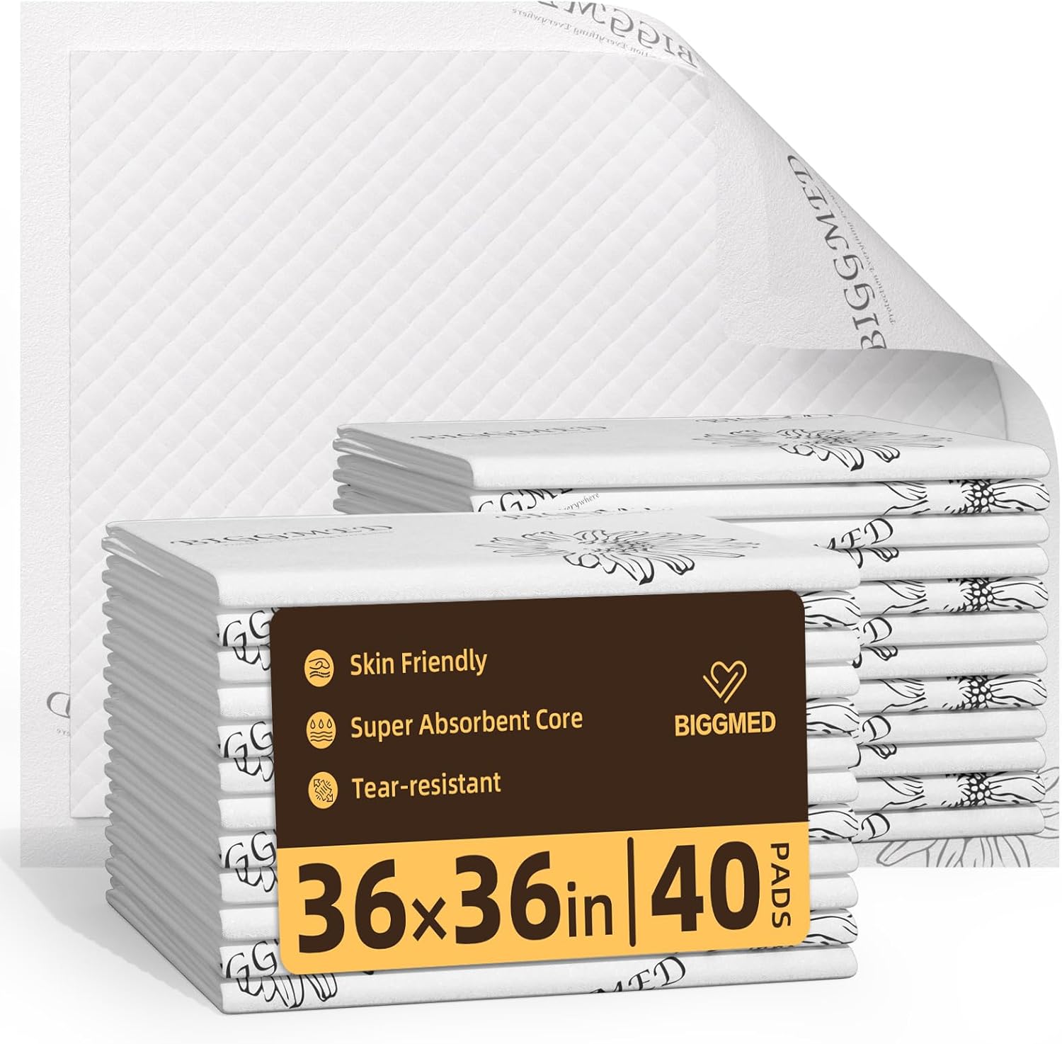 Heavy Duty Incontinence Underpads 36" x 36" 40 Count, Ultra Absorbent Disposable Bed Pads 130 Gram Tear-Resistant Chucks Pads for Adults, Kids, Elderly and Home Care