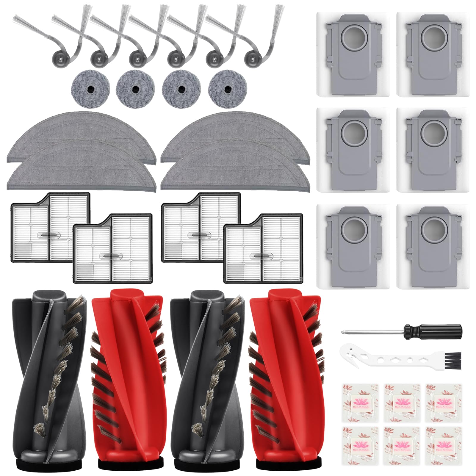 Bpbdzz 36 Pack Zubehör für Roborock Saros 10 Saugroboter, 4 Hauptbürsten, 4 Filter, 4 Halbmond Wischpads, 4 Runde Wischpads, 6 Seitenbürsten, 6 Staubbeutel, 1 Reinigungsbürste, 1 Schraubendreher