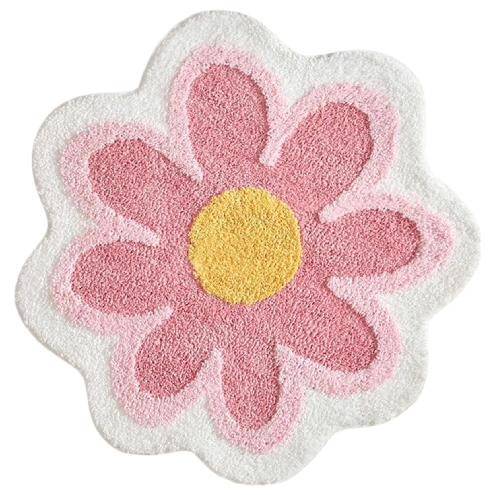 AwnsIMfreien Kawaii Rug, Floral Bath Mat, 15.8 Inch Soft Absorbent Cute Flower Rug, Non Slip Flower Bath Mat, Machine Washable Kawaii for Bathroom Shower Bathtub
