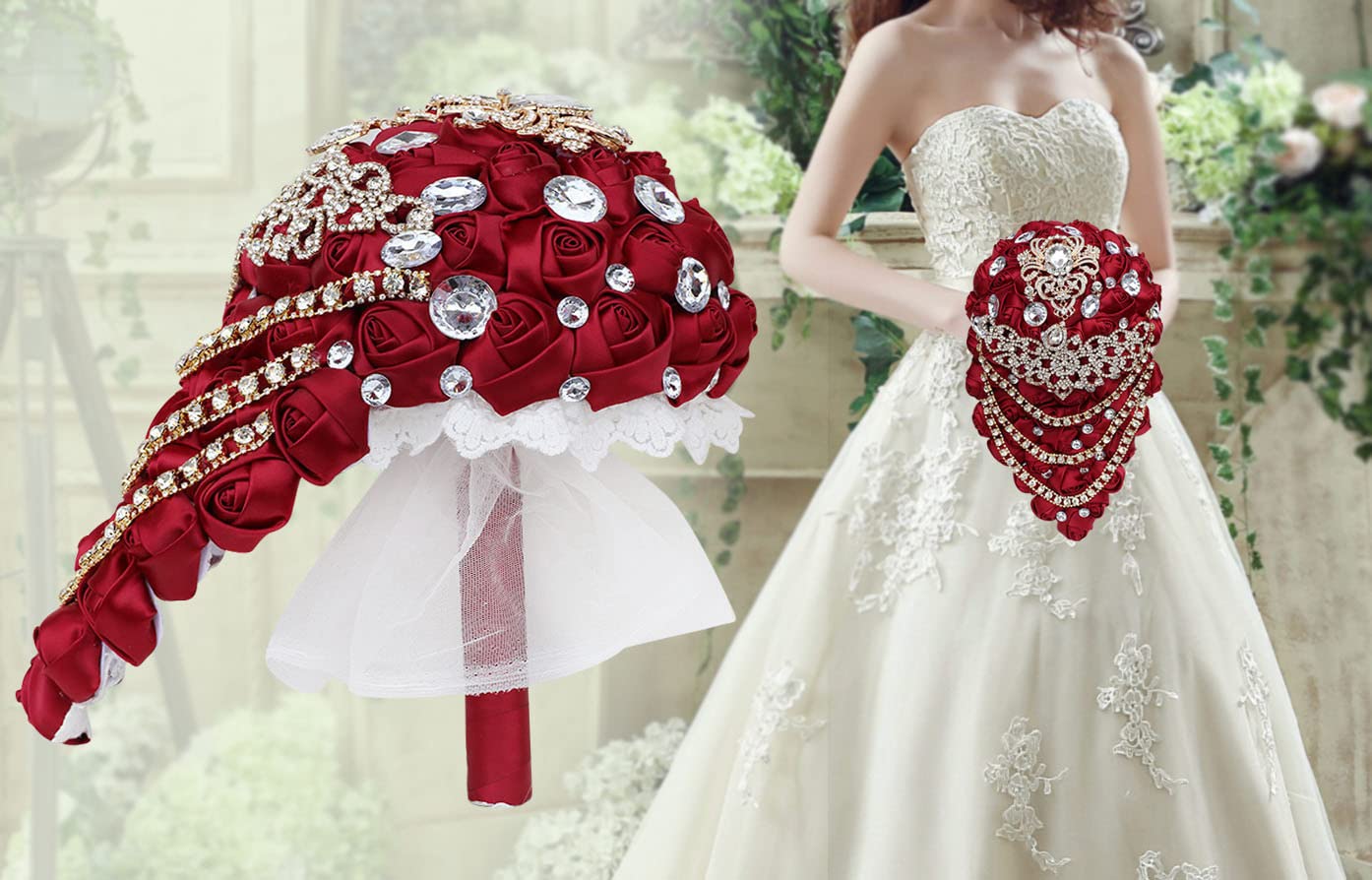 Bouquet da sposa di lusso bouquet di rose bouquet artificiale a cascata spilla con strass di perle matrimonio nuziale
