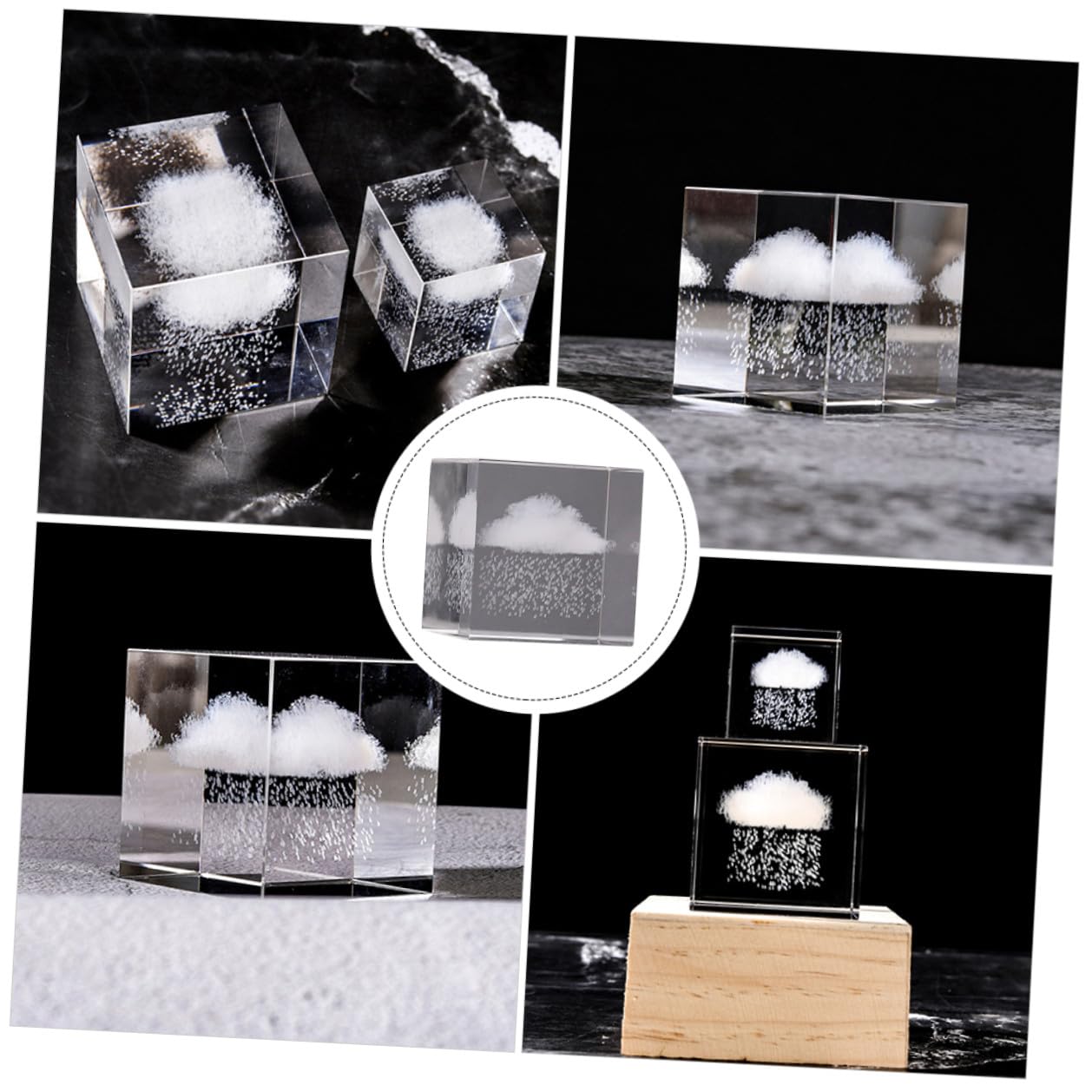 Decoración de Cristal Curativa Cubo Grande Transparente Nube de Lluvia Interior Adorno Artístico para Mesa Hogar y Oficina Fiesta y San Valentín