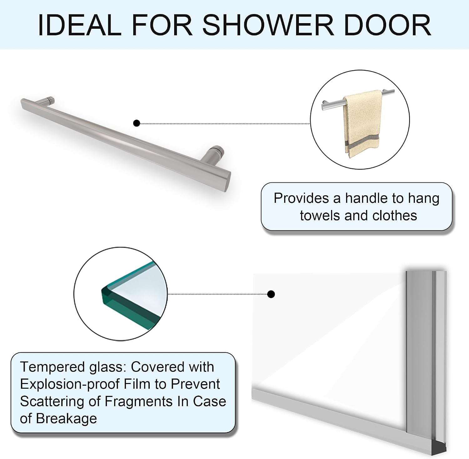 Kurapika 56-60" W x 75" H Frameless Sliding Glass Shower Door with 5/16" (8mm) Certified Clear Tempered Glass, Noiseless Shatterproof, Brushed Nickel Stainless Steel Hardware
