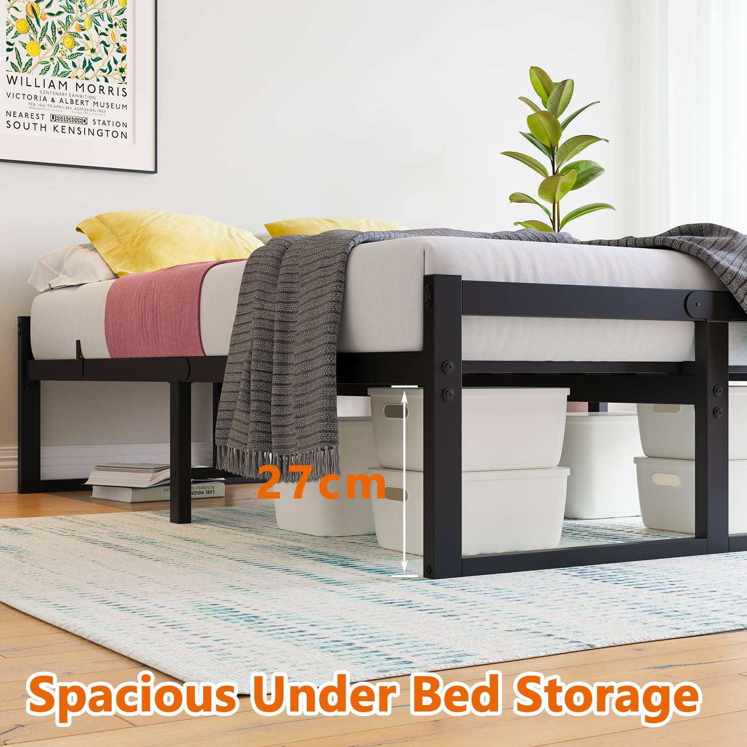 VECOCHO Full Bed Frame with Storage,Metal Platform Double Bed Frame Full Size Bed Frame No Box Spring Needed,Heavy Duty Full Mattress Foundation with Steel Slats,Strong Bearing Capacity,Black - Image 6