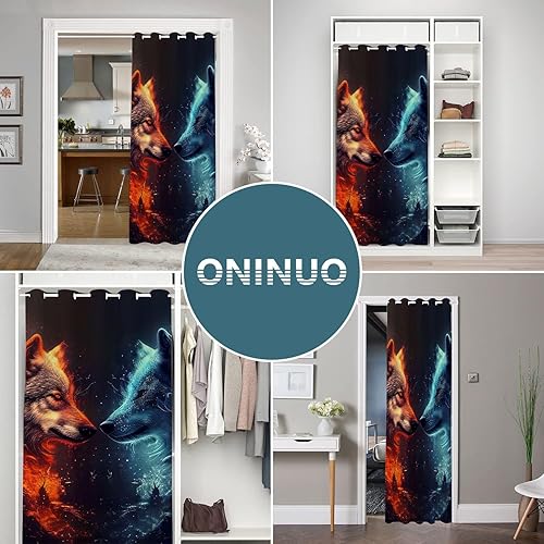 Miniatura 4 de Cortinas de puerta de lobo para puertas, bosque de animales salvajes, fantasía mágica hippie, cortina opaca para armario de dormitorio de niños, con