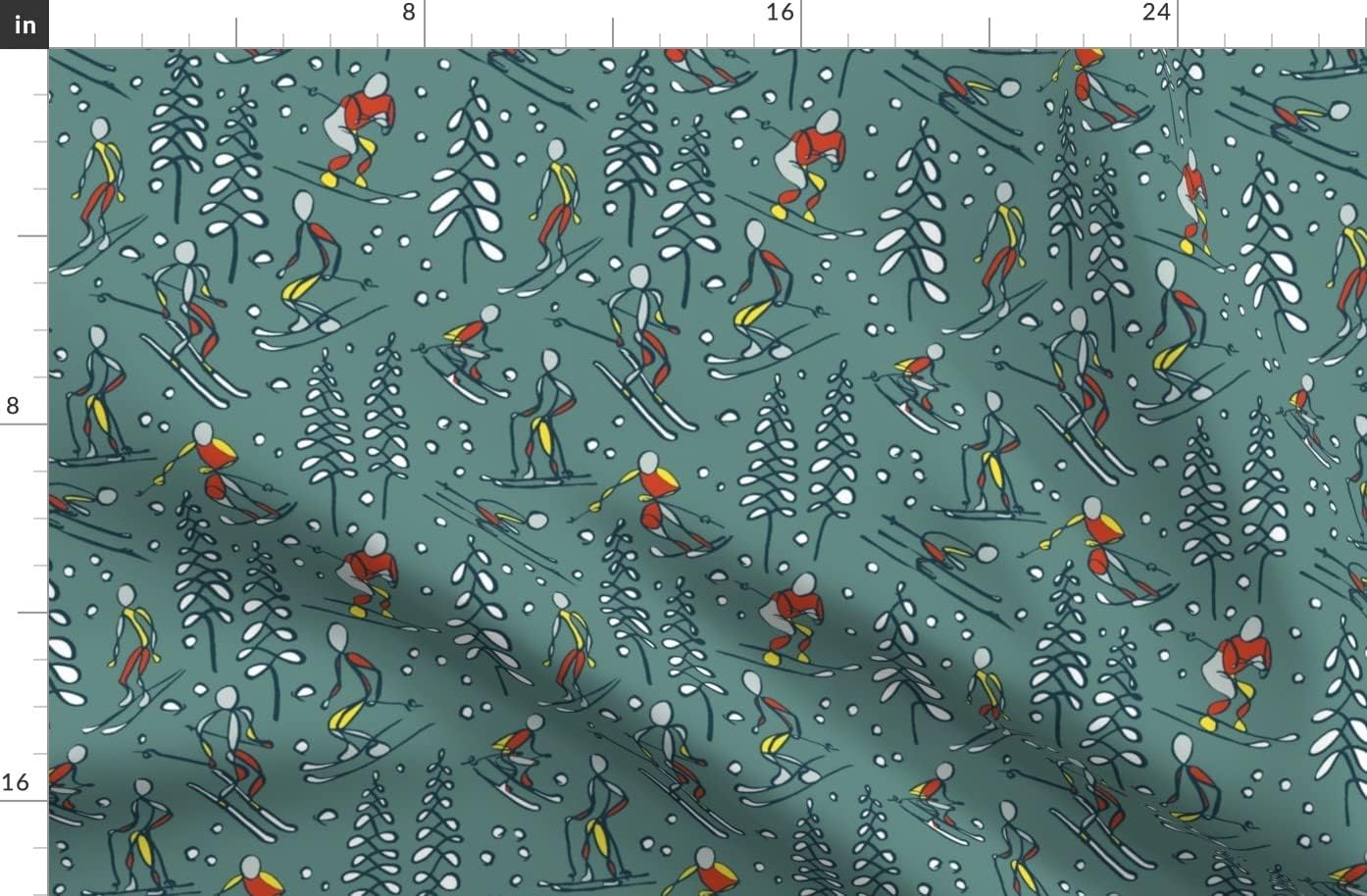 Spoonflower Fabric - Ski Snow Winter Sport Retro Printed on Organic Cotton Sateen Fabric by The Yard - Sewing Quilting Apparel Home Decor