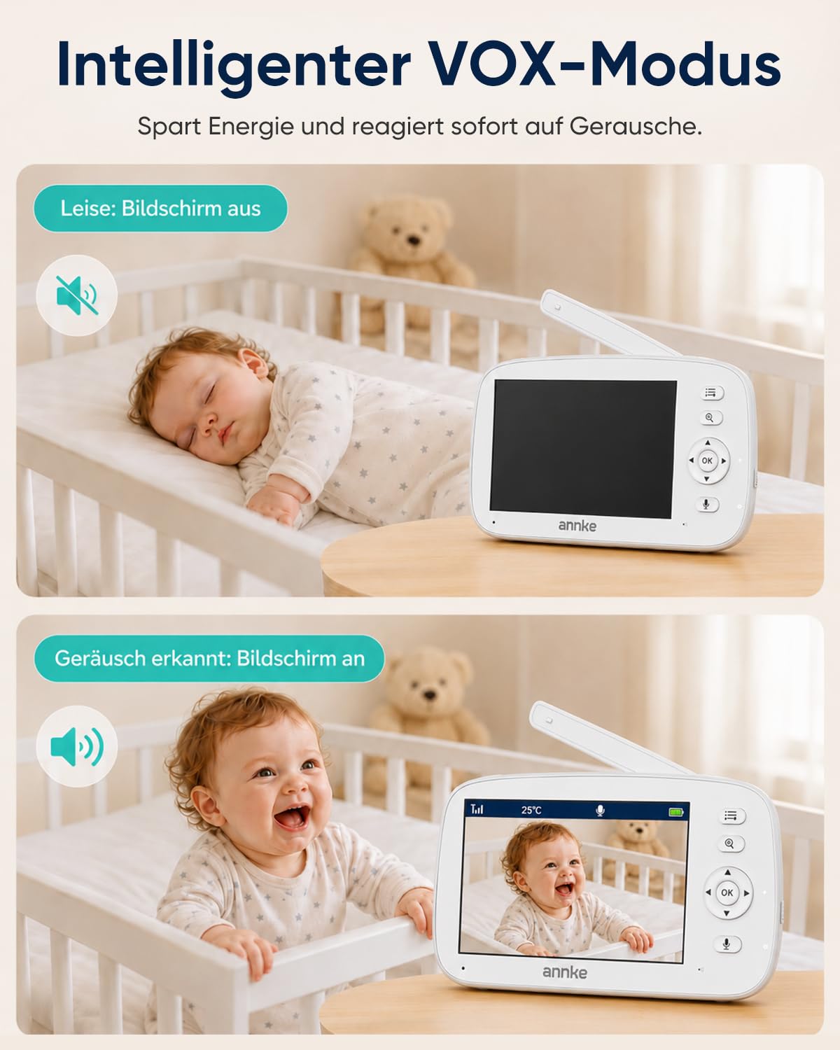 CV50 Babyphone mit Kamera ohne WLAN, App oder Cloud, 5 Zoll HD Display, 360° PTZ Kamera, 5000mAh Akku, 940nm Nachtsicht, Zwei-Wege-Audio, VOX Modus, Sichere FHSS Verbindung