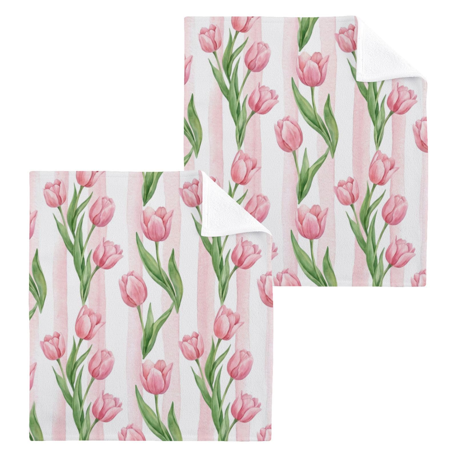 BOESI Tulip Stripe Pattern 12x12in Cotton Washcloth,Face Towel