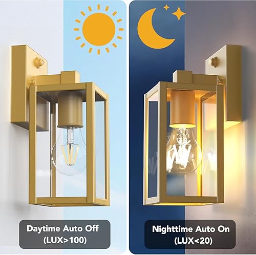 Miniatura 10 de PARTPHONER Lámparas para exteriores del atardecer al amanecer, paquete de 2 luces con sensor de porche, lámpara de iluminación impermeable