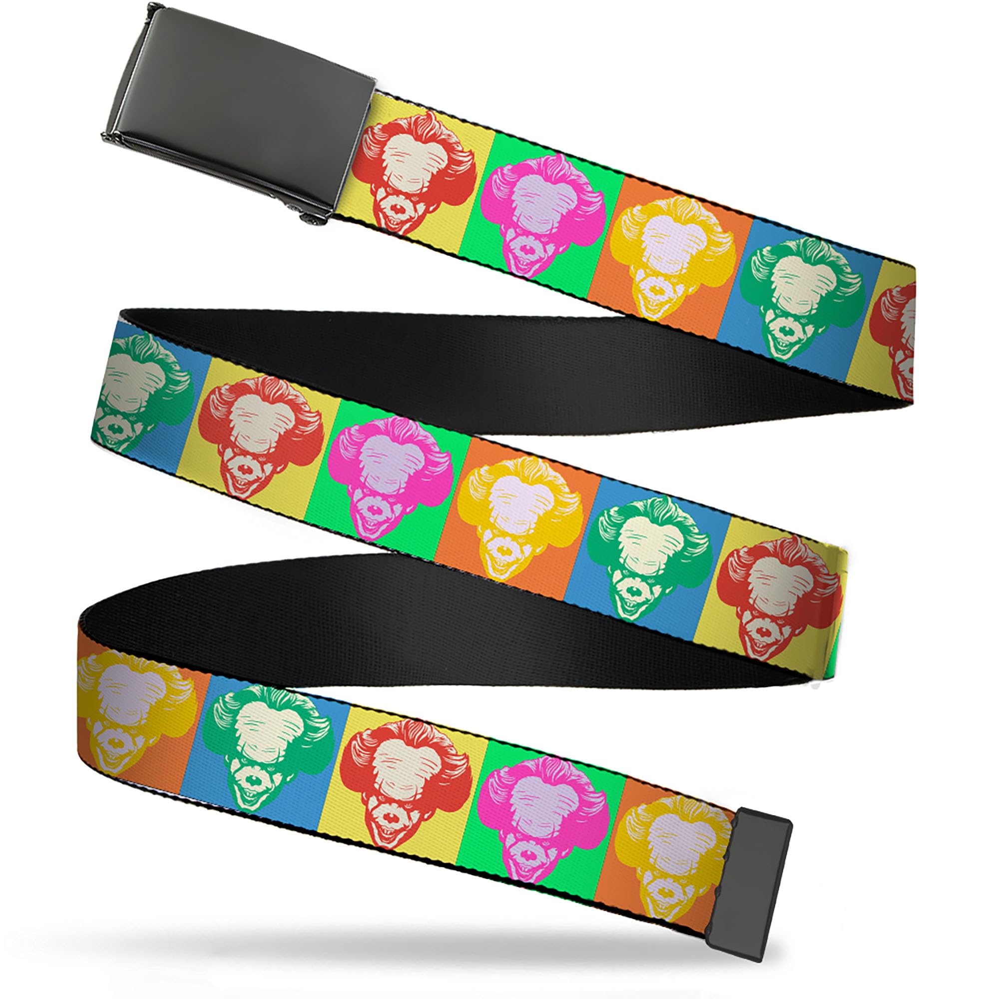 Warner Bros. Horror Movies Belt, Flip Web Belt It Pennywise Smiling Color Block Multi Color, 1.5 Inch Wide, Fits up to Size 52