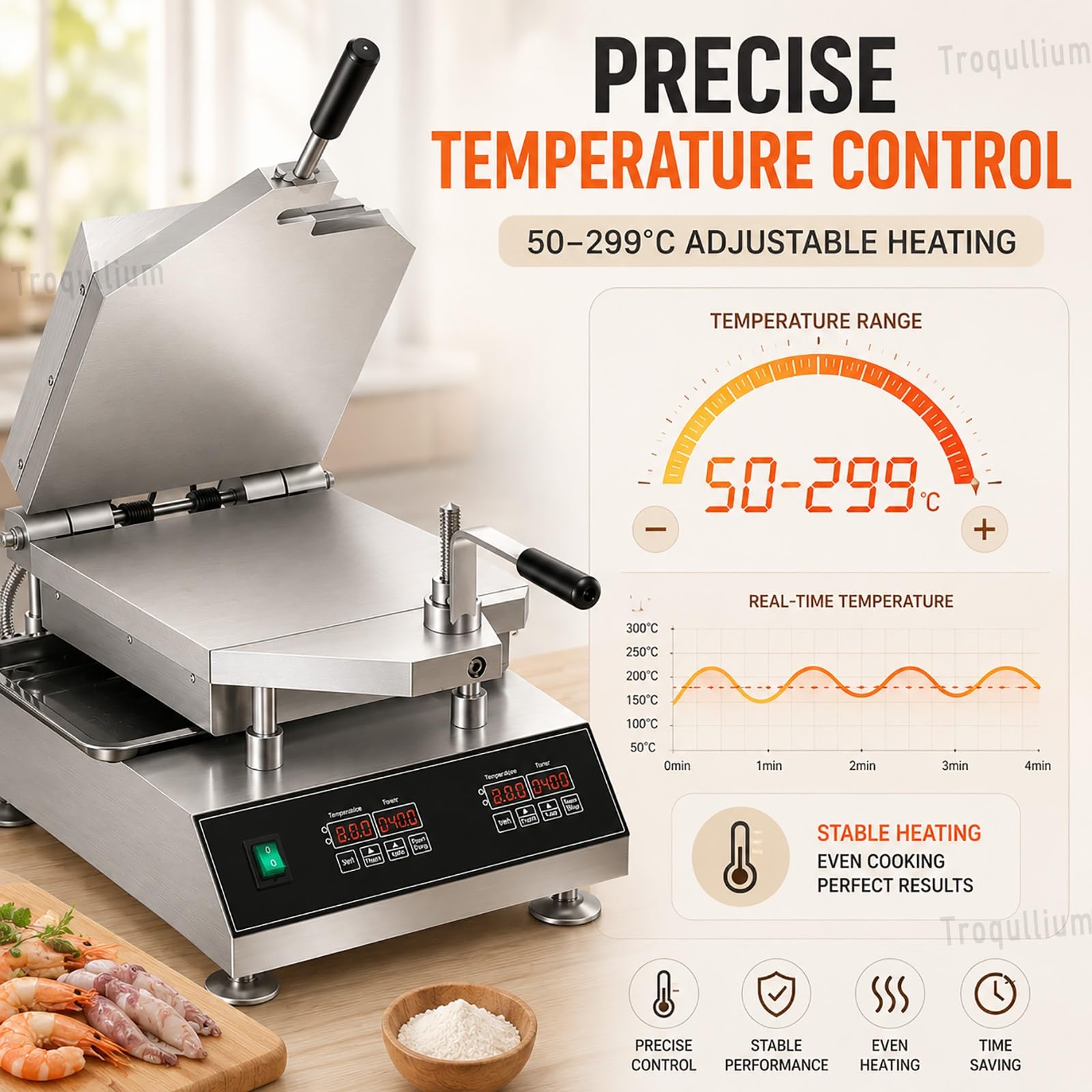 Macchina automatica per biscotti ai frutti di mare con piastra in alluminio rinforzato, controllo intelligente della temperatura per gamberetti, calamari, pesci e meduse