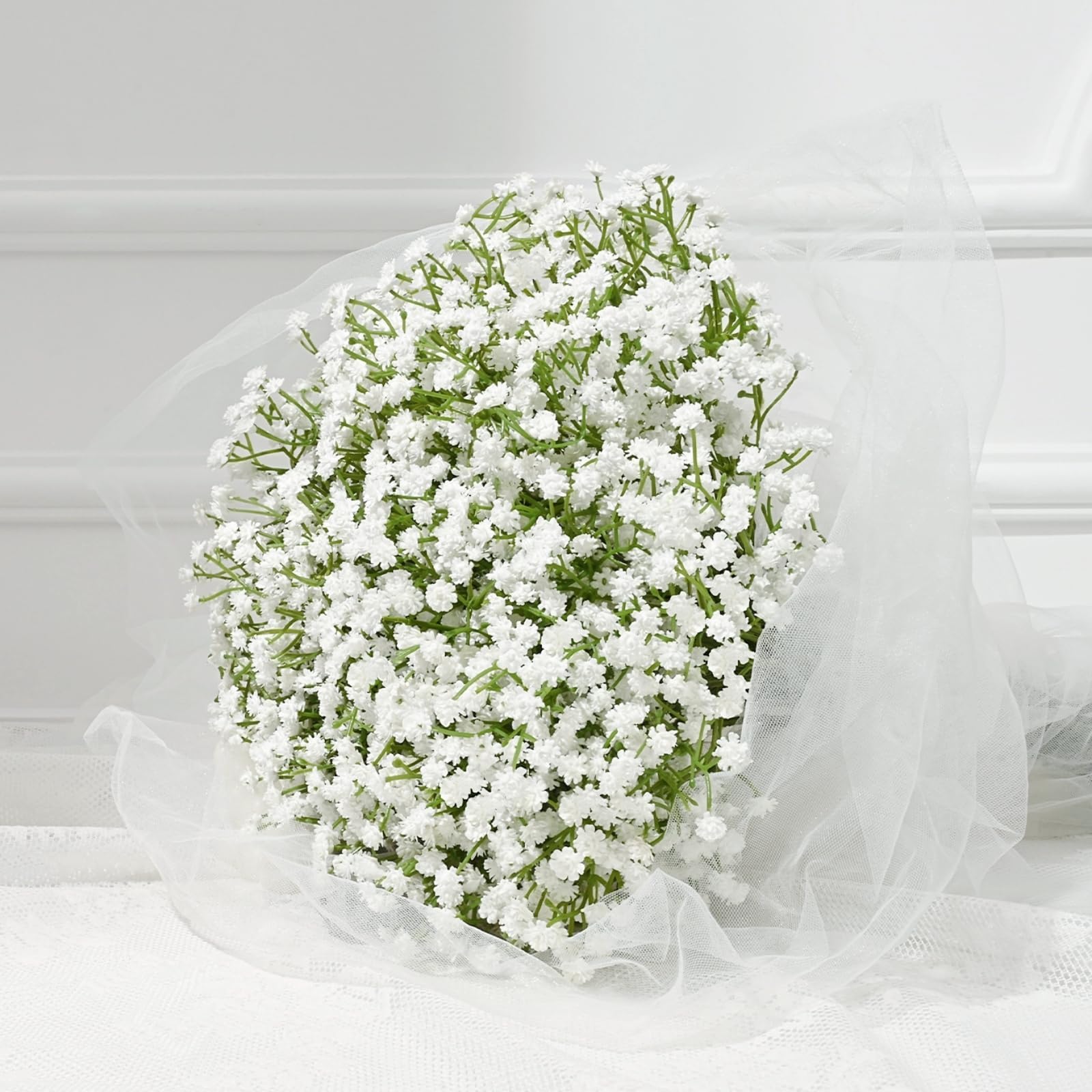 Dolicer 5Pcs Babys Breath Artificial Flowers, White Long Stem Fake Baby Breath Flowers, Real Touch Gypsophila Bouquets for Wedding Party Garden Home Centerpieces Arrangements Decor