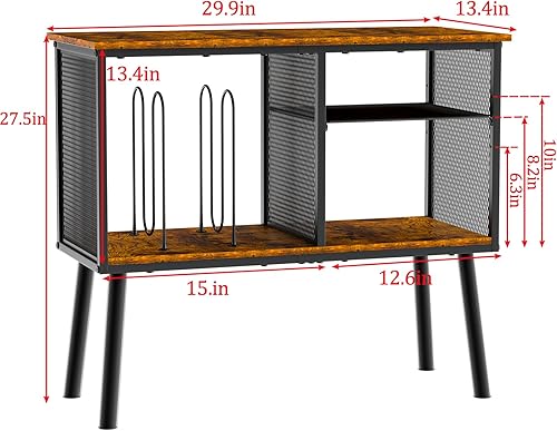 Miniatura 2 de Soporte para tocadiscos con divisor ajustable, soporte de almacenamiento de vinilo de hasta 200 álbumes, mesa grande de tocadiscos de mediados de
