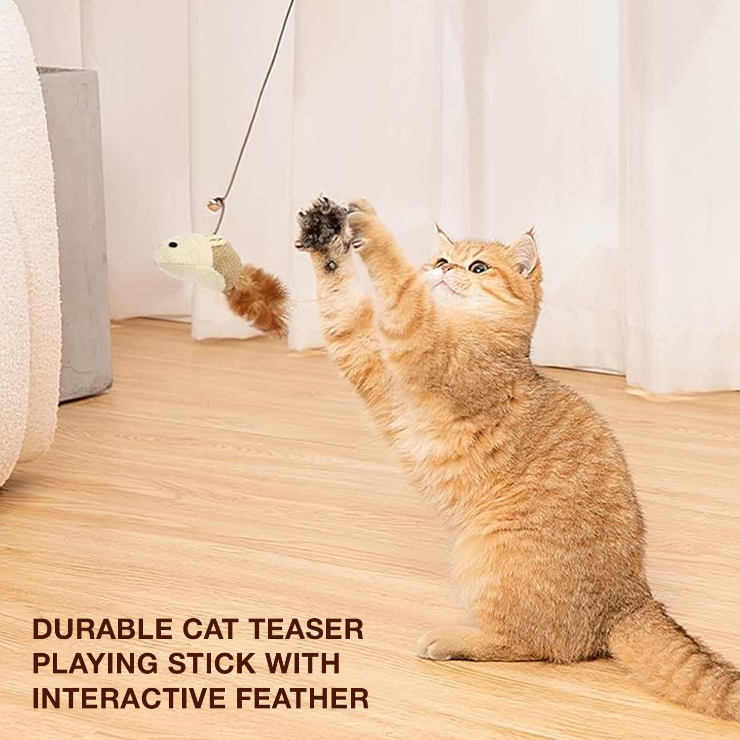 Petbabas Cat and Dog Playing Stick |Durable Dog and cat Teaser Playing Stick with Interactive Feather| Non- Slip and Non Toxic Durable Teasing Wand Toy with Rope (Multi) 1
