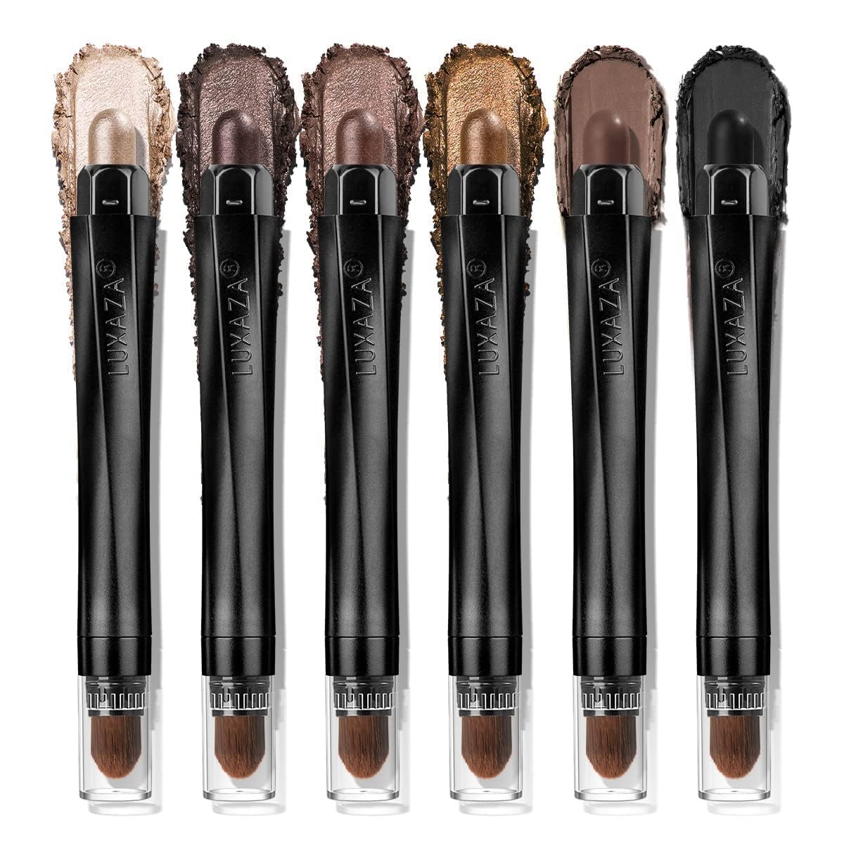 LUXAZA PRO Brown Eyeshadow Stick Makeup 6PCS Set, Neutral Eyeshadow Palette Metallic Shimmer Matte Cream Eye Shadow Eyeliner Brightener Pencil Crayon