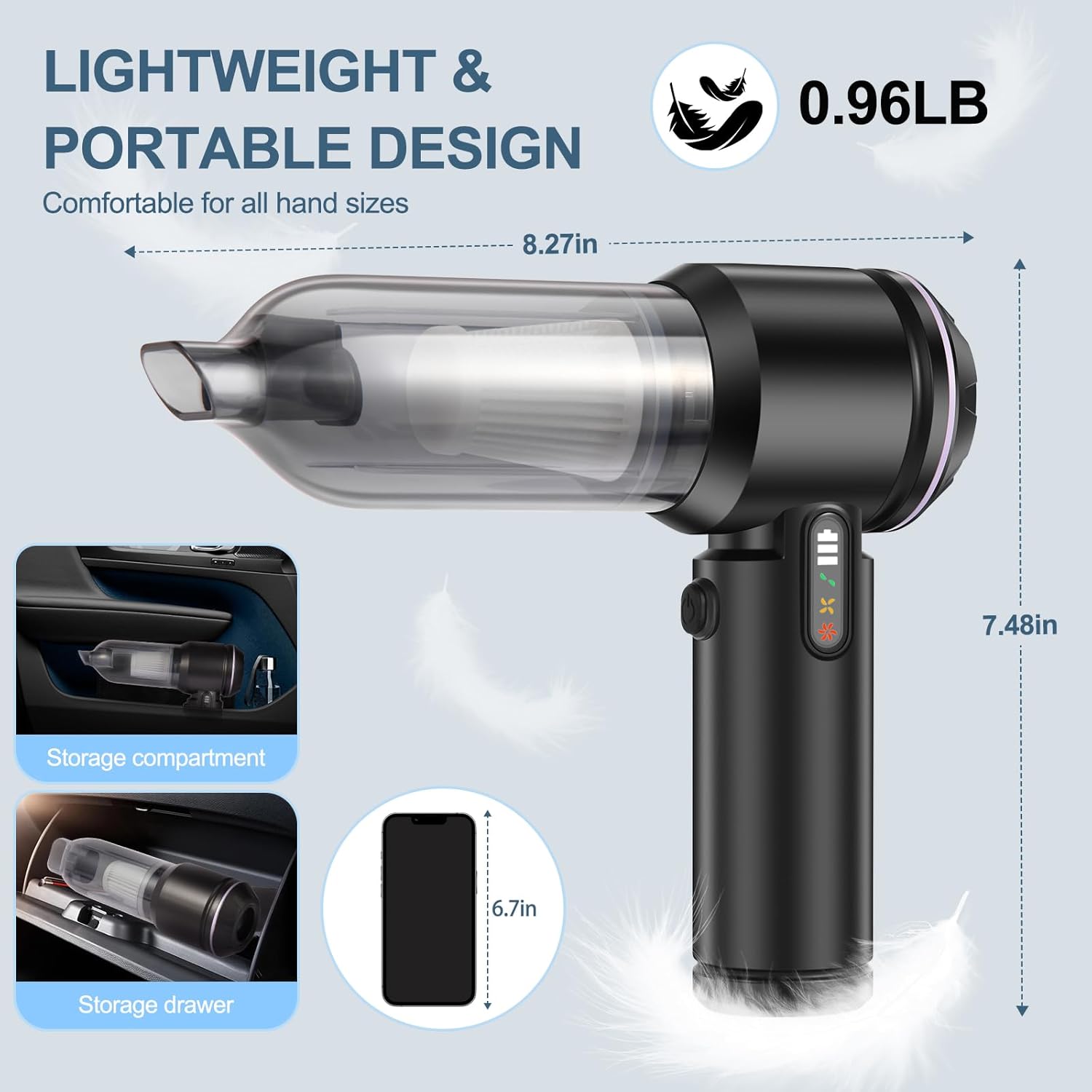 Portable Handheld car Vacuum Cleaner, 16000PA Vacuum Suction, Equipped with Two high-Efficiency Filters, Used for Cleaning car interiors, Sofas, pet Hair, and Small-Scale Garbage Stains