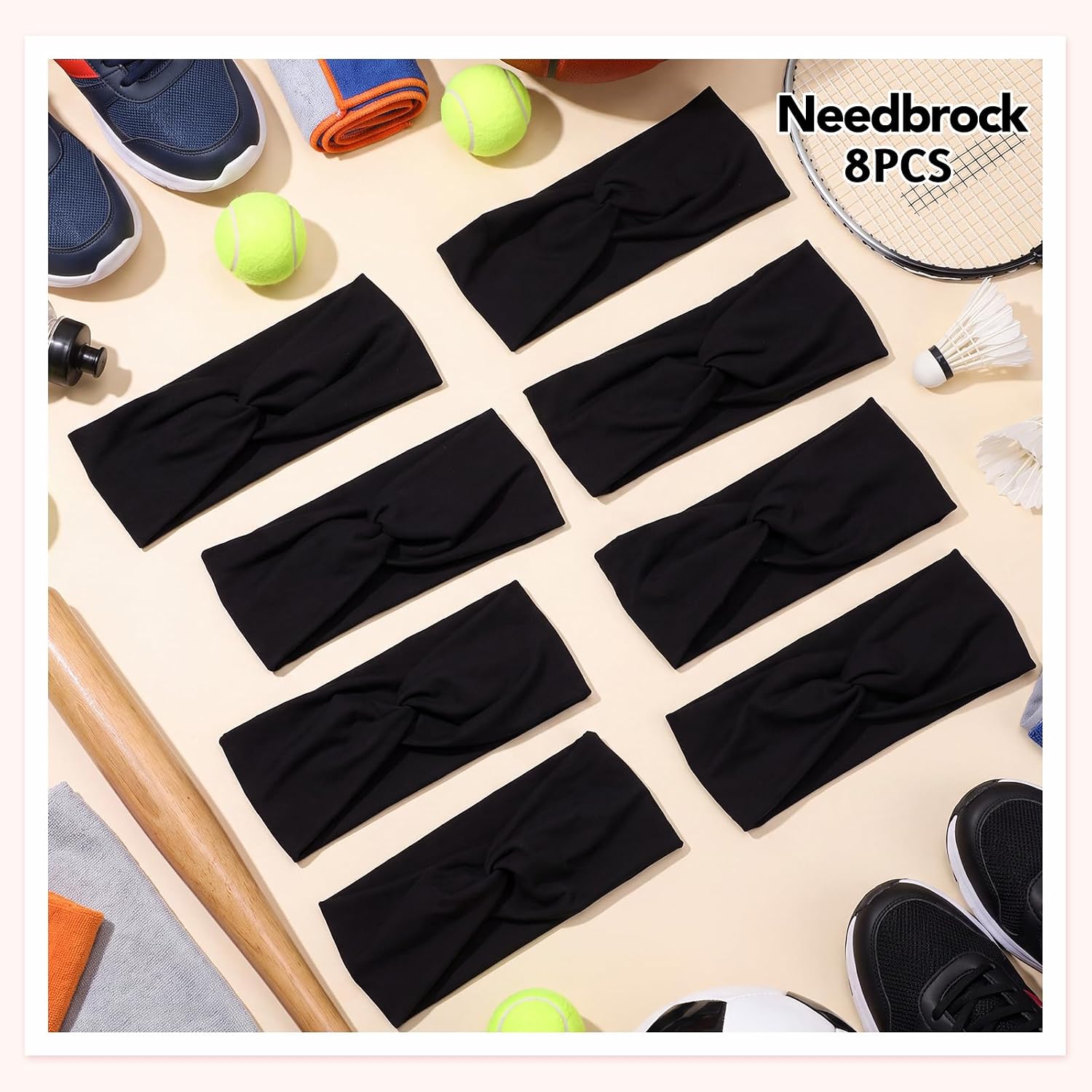 Needbrock 8 Pcs Black Headbands for Women Men, Wide Cloth Knotted Hair Band