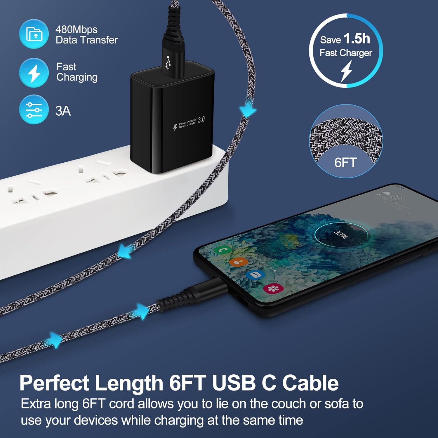 Cavo Di Ricarica USB Di Tipo C Da 6,6 M Per LG Stylo 4 5 6, ThinQ - Foto 10