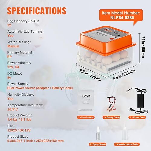 Miniatura 7 de VEVOR 360 incubadoras para eclosionar, girador automático con control de temperatura y humedad, 12 huevos para criar aves de corral con carcasa