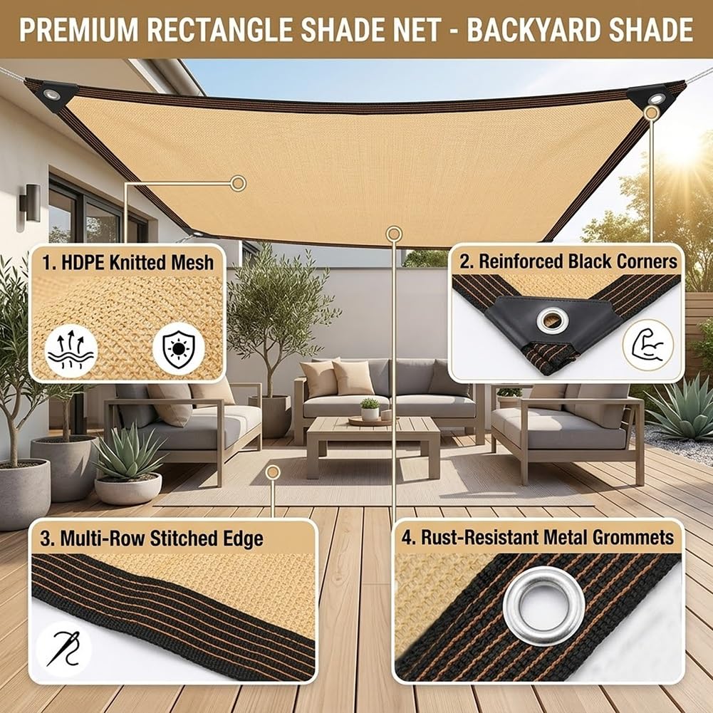 Red De Sombra 90% Protección Solar, Malla Sombra Con Ojales Tela De Sombreo | Resistente A Los Rayos UV Transpirable Toldo Vela De Sombreo Lona Para Jardín Invernadero Y Gallinero(7x12.0m)