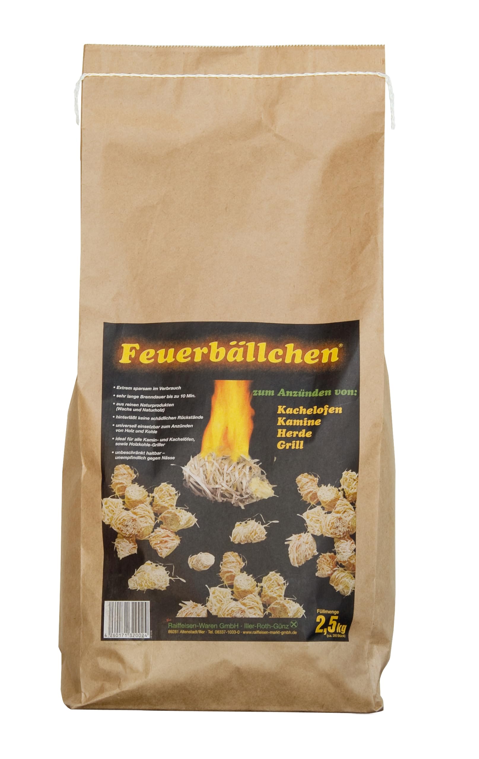 Feuerbällchen, Grillanzünder, Kaminanzünder, Anzündhilfe (Ökologische Anzündwolle aus Naturprodukten, zum Anzünden der Grillkohle, Lagerfeuers oder Kamins) 2,5 kg Tüte