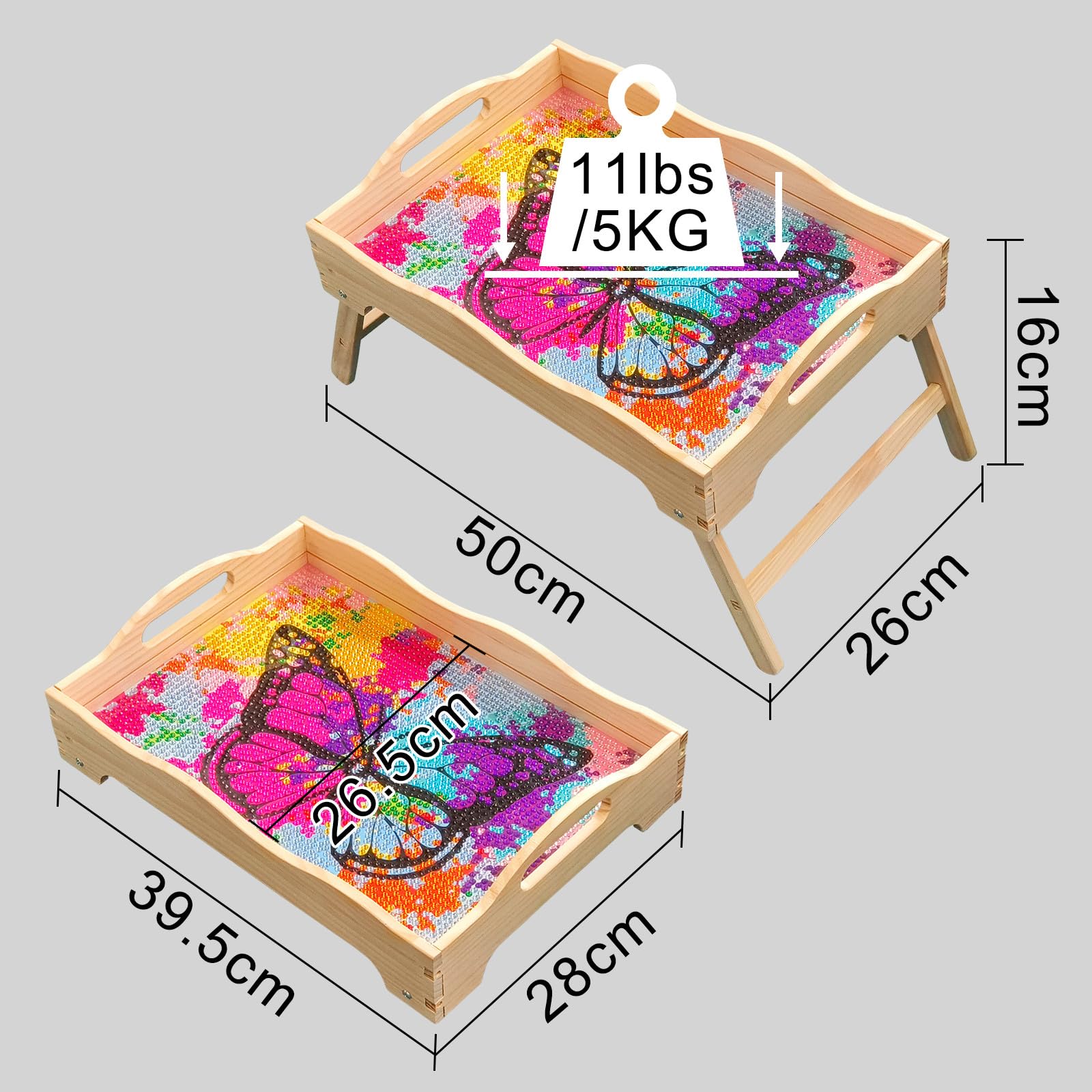 Lot de 2 plateaux de lit pliables en bois faits à la main pour le petit déjeuner, les collations et le travail – Idéal pour le canapé et le lit Design multifonction