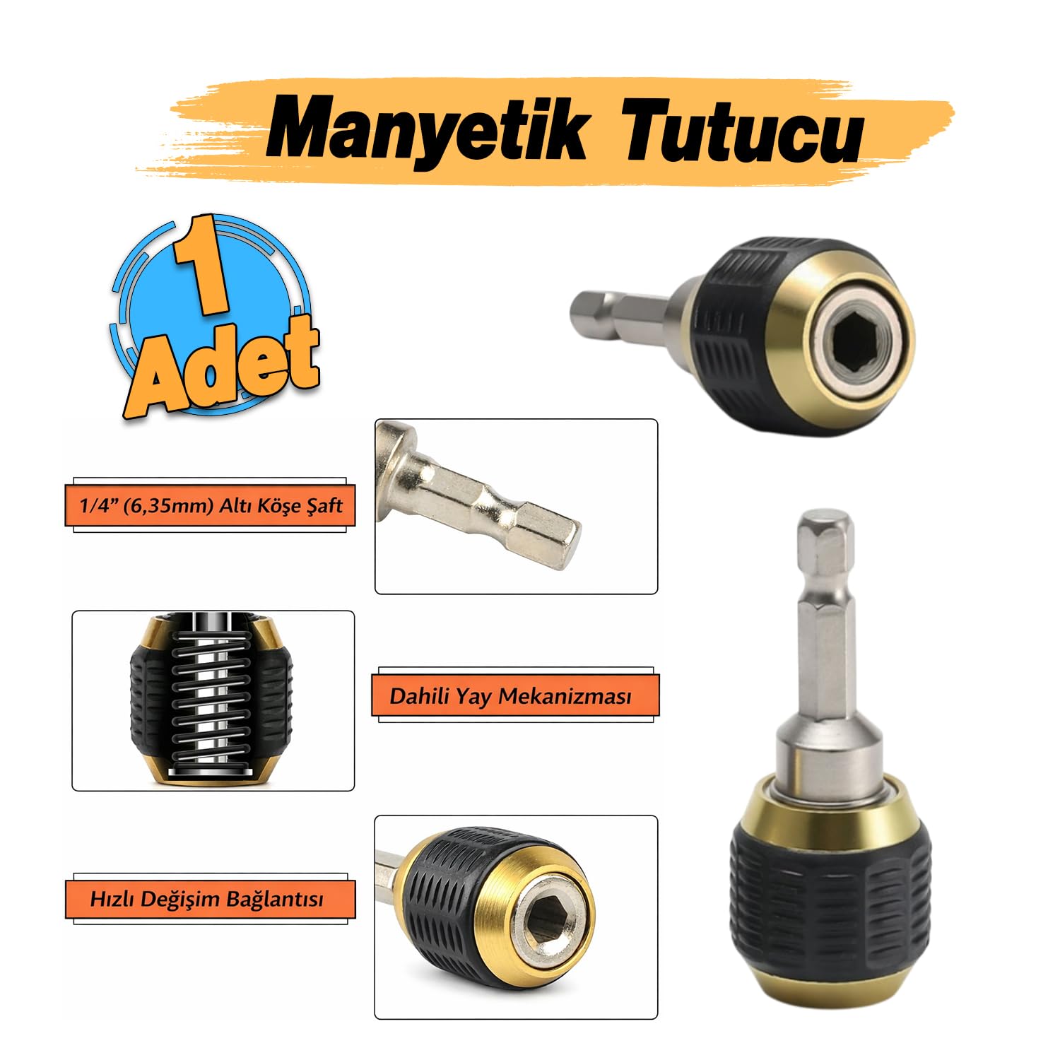 Manyetik Mıknatıslı Speed Bits Uç Tutucu 1/4" Matkap Uyumlu Pratik Sök Tak Hızlı Bilyalı Emniyetli