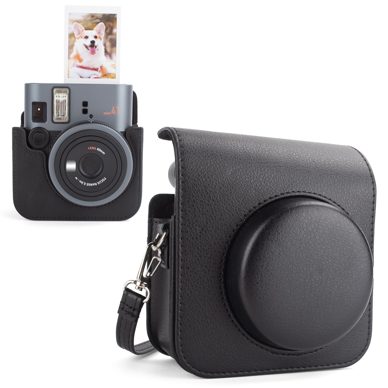 MUZIRI KINOKOO Case for Fuji Instax Mini 41 Instant Camera, Compatible with Fuji Instax mini41 Retro PU Leather Case, Mini 41 camera Bag with Photos