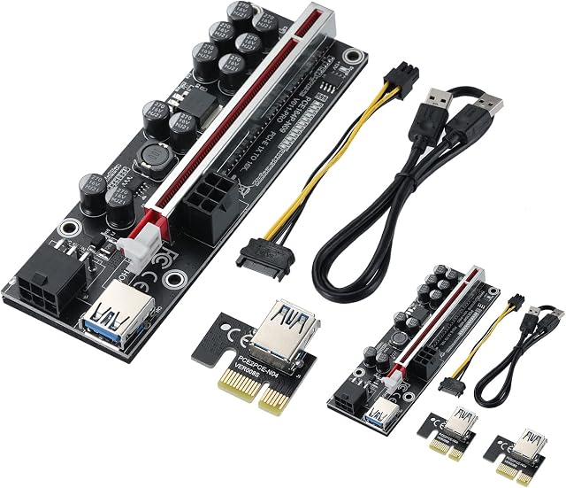 MZHOU V011-PRO PCIE Riser 1X to 16X Riser Card - Graphics Extension Powered Riser Adapter Card - GPU Riser Card for Bitcoin Mining Ethereum Coin GPU Mining (V011-PRO 2 Pack)