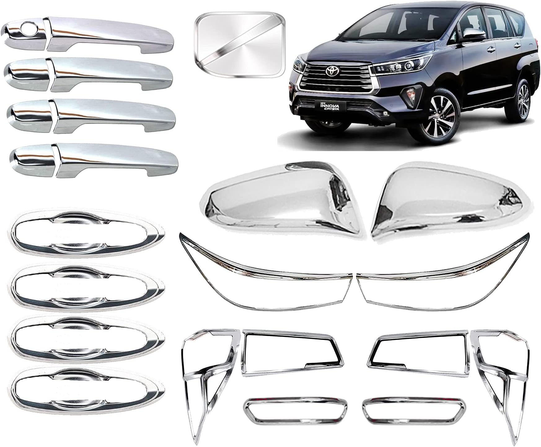 CAR SAAZ Exterior Chrome Accessories Combo Kit Compatible with Innova Crysta(2016-2020)(Set of 17Pcs)