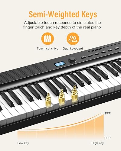 Miniatura 4 de OYAYO Teclado de piano plegable mejorado, 88 teclas de tamaño completo semi-ponderado compatible con MIDI y Bluetooth, piano de teclado plegable